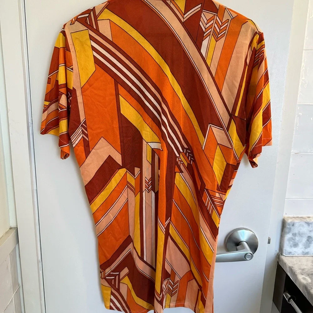 Vintage Geometric Orange Mens Shirt - Picture 5 of 5